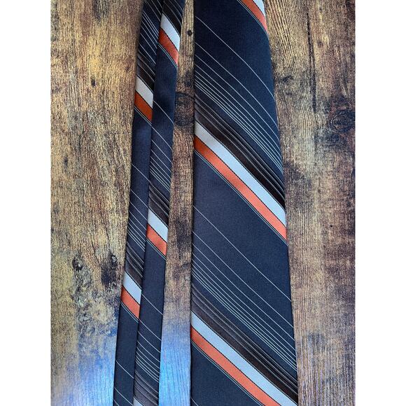 1970s Beau Brummell Brown Orange Fall Stripes Old Money Corporate Office Tie - Picture 6 of 9
